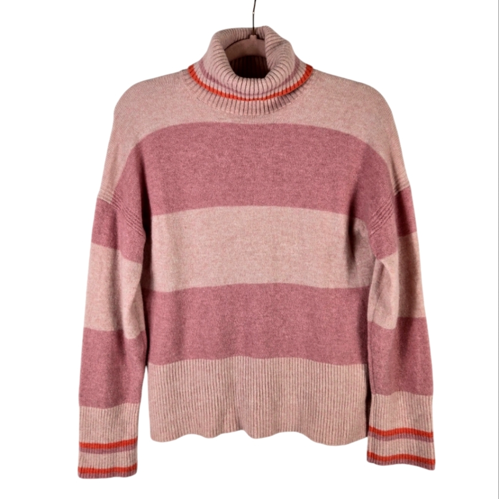 J. Crew Merino Wool Alpaca Blend Turtleneck Pink Stripe Sweater